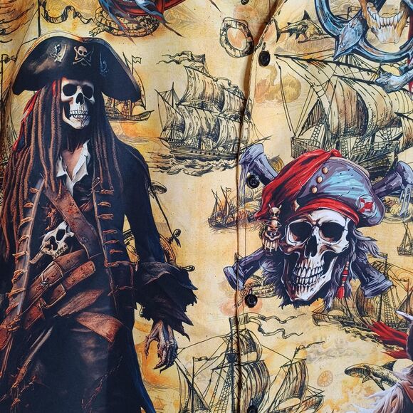 Mikenko Shirt Mens Large Pirates Of The Caribbean Skull Map Button Up Costume - Picture 4 of 11